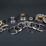 Thrust bearings photographed on gray background